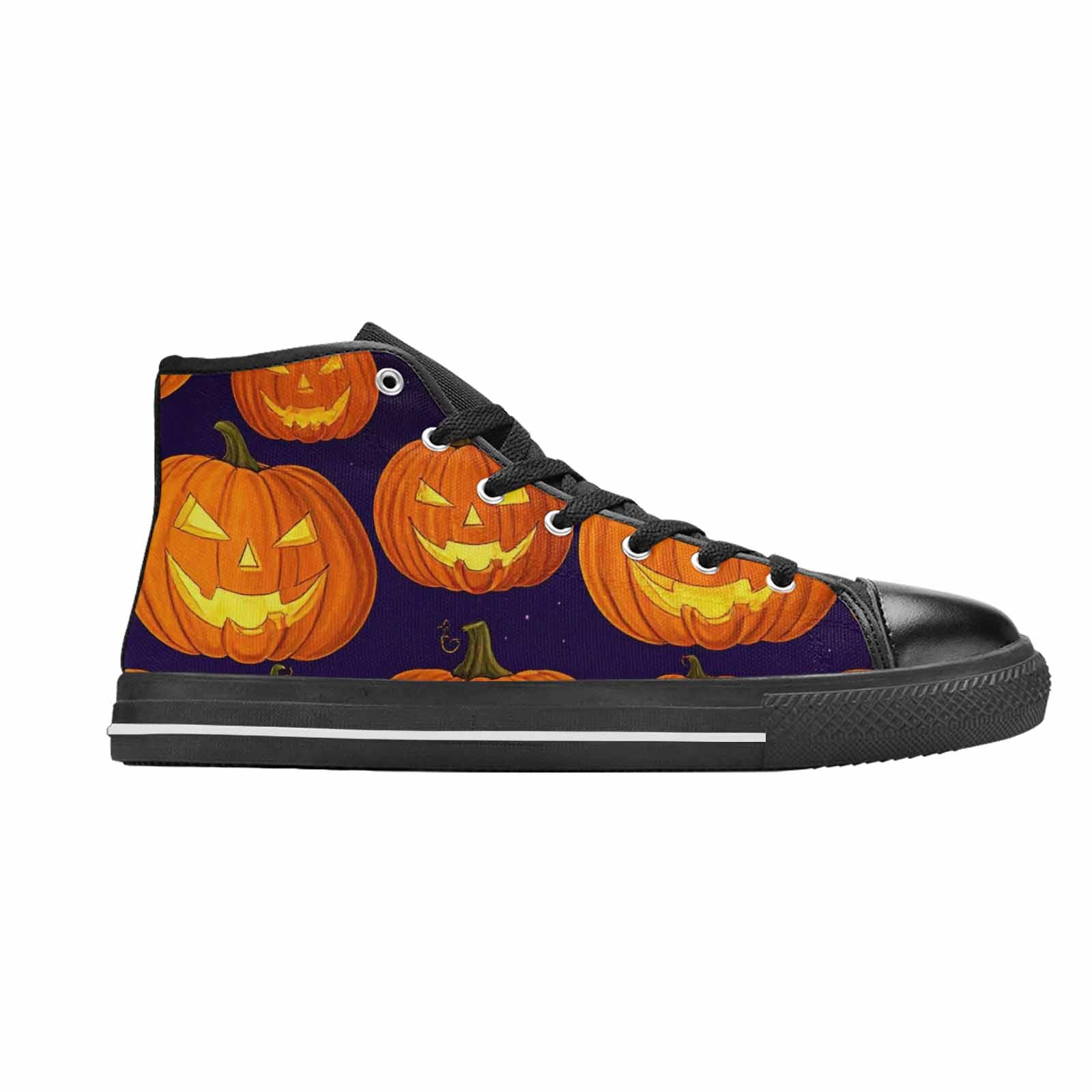 MEN'S Halloween Jackolantern Purple Sky High Top Canvas Neon Fantasy Sneakers