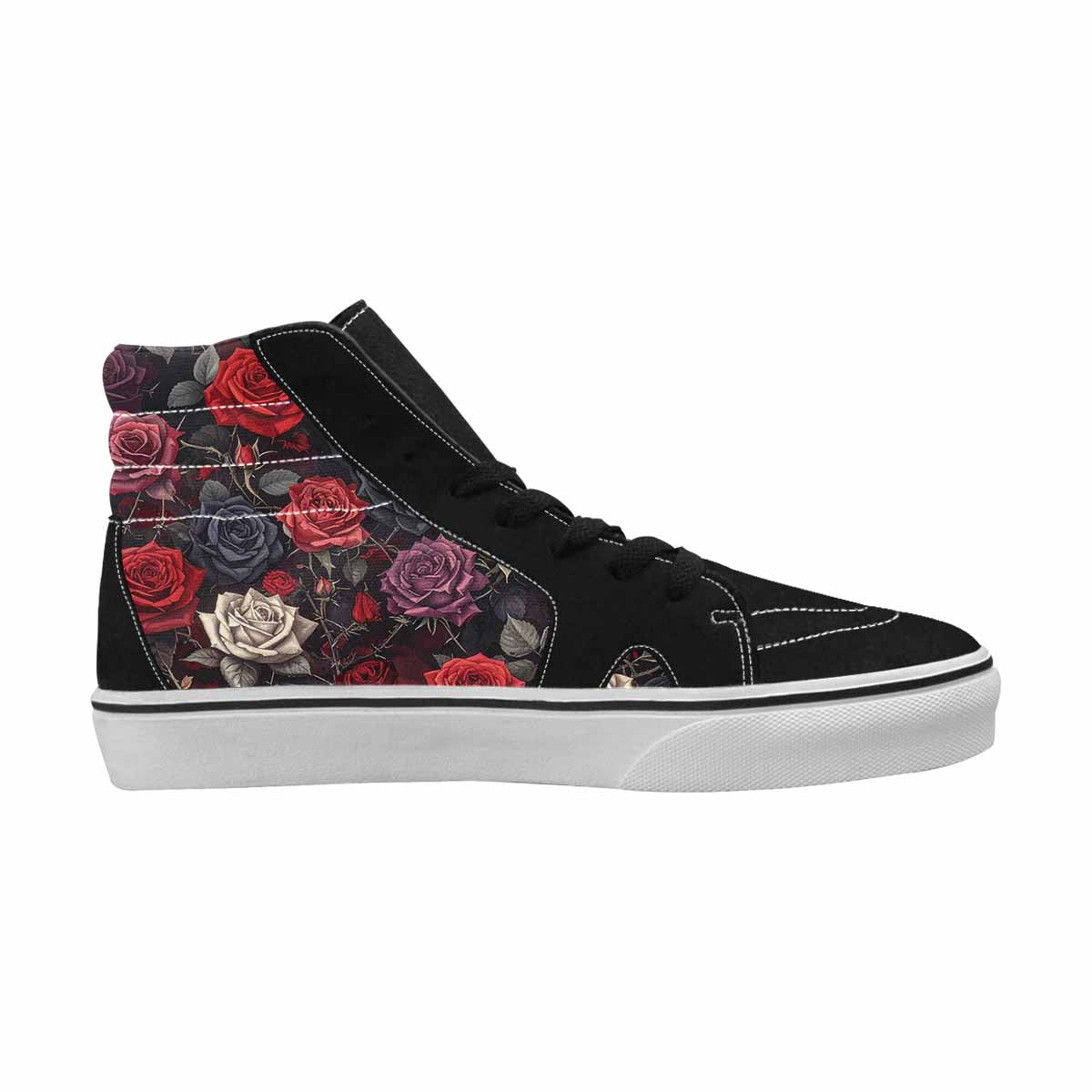 MEN'S Black Gothic Rose High Top Canvas Grunge Custom Sneakers