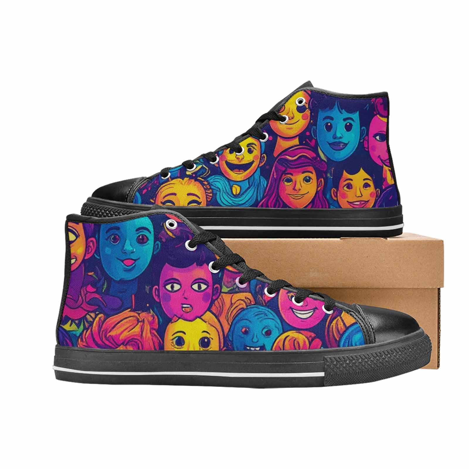 MEN'S Funny Looking Cartoon High Top Canvas Neon Fantasy Custom Sneakers