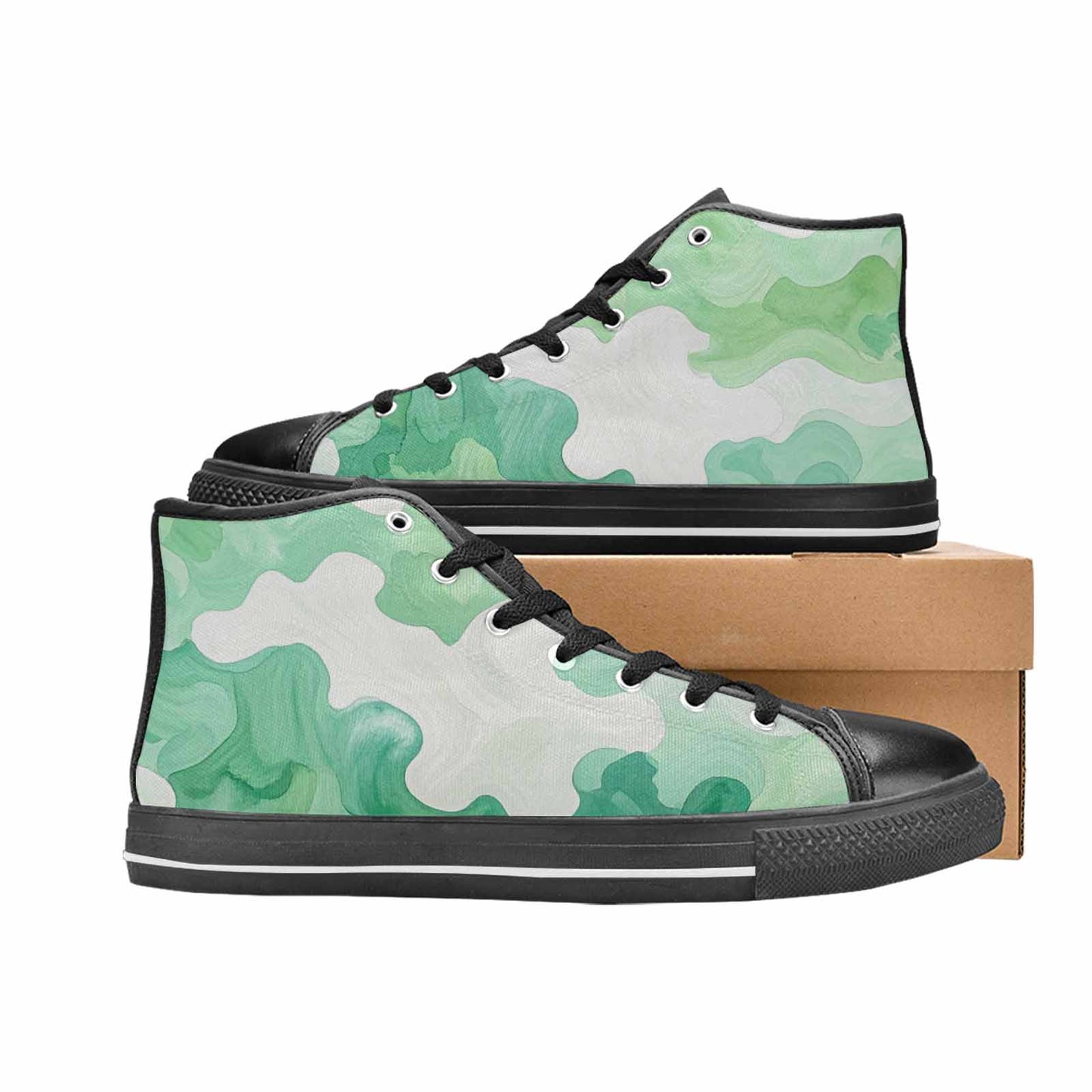 WOMEN'S Camo Mint Green White High Top Canvas Y2K Custom Sneakers