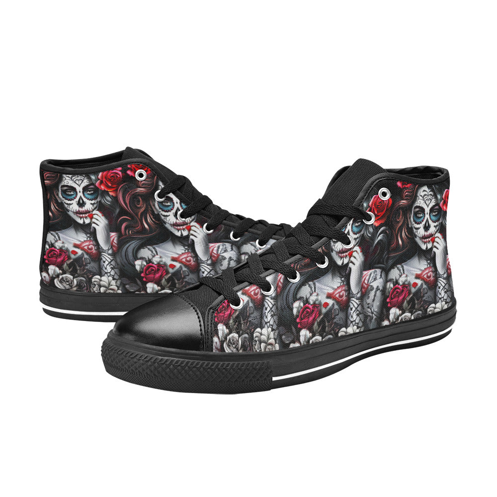 MEN'S Sugar Skull Woman Rose High Top Canvas Dark Academia Shoes