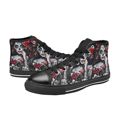 MEN'S Sugar Skull Woman Rose High Top Canvas Dark Academia Shoes