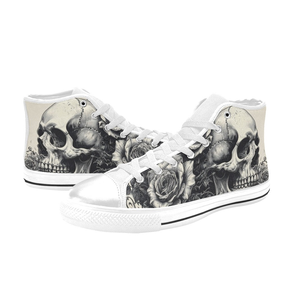 Gothic Skull Art Women's Dark Rose Collection High Top Canvas Shoes | Freaky Shoes®