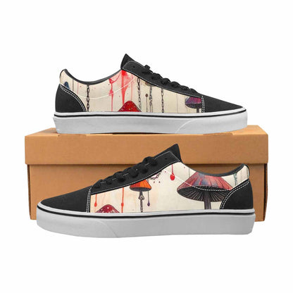 WOMEN'S Mushrooms Black & Red Ink Canvas Made To Order Cottagecore Customized Sneakers