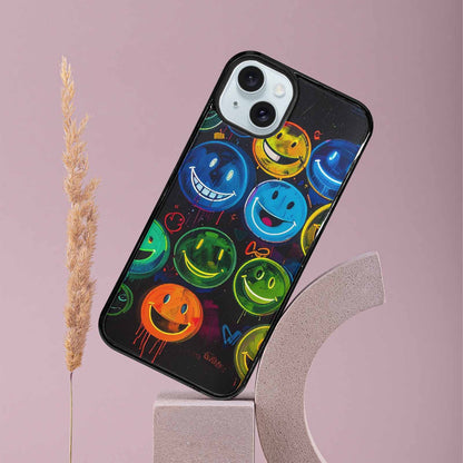 iPhone 15 Plus Case — Smiley Faces Glow Smiley Faces Pattern, Custom Printed Phone Case