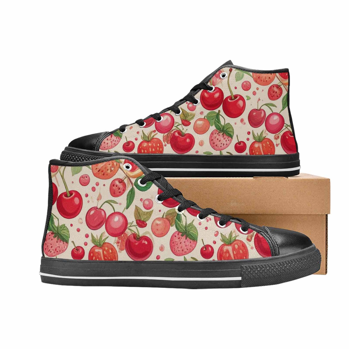 WOMEN'S Cherry Fruit Print High Top Canvas Dark Academia Shoes