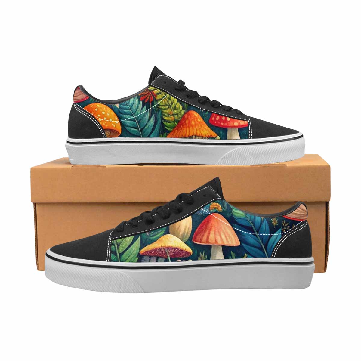 WOMEN'S Mushrooms  Botanical Mushrooms Lace-Up Canvas Dark Academia Custom Sneakers
