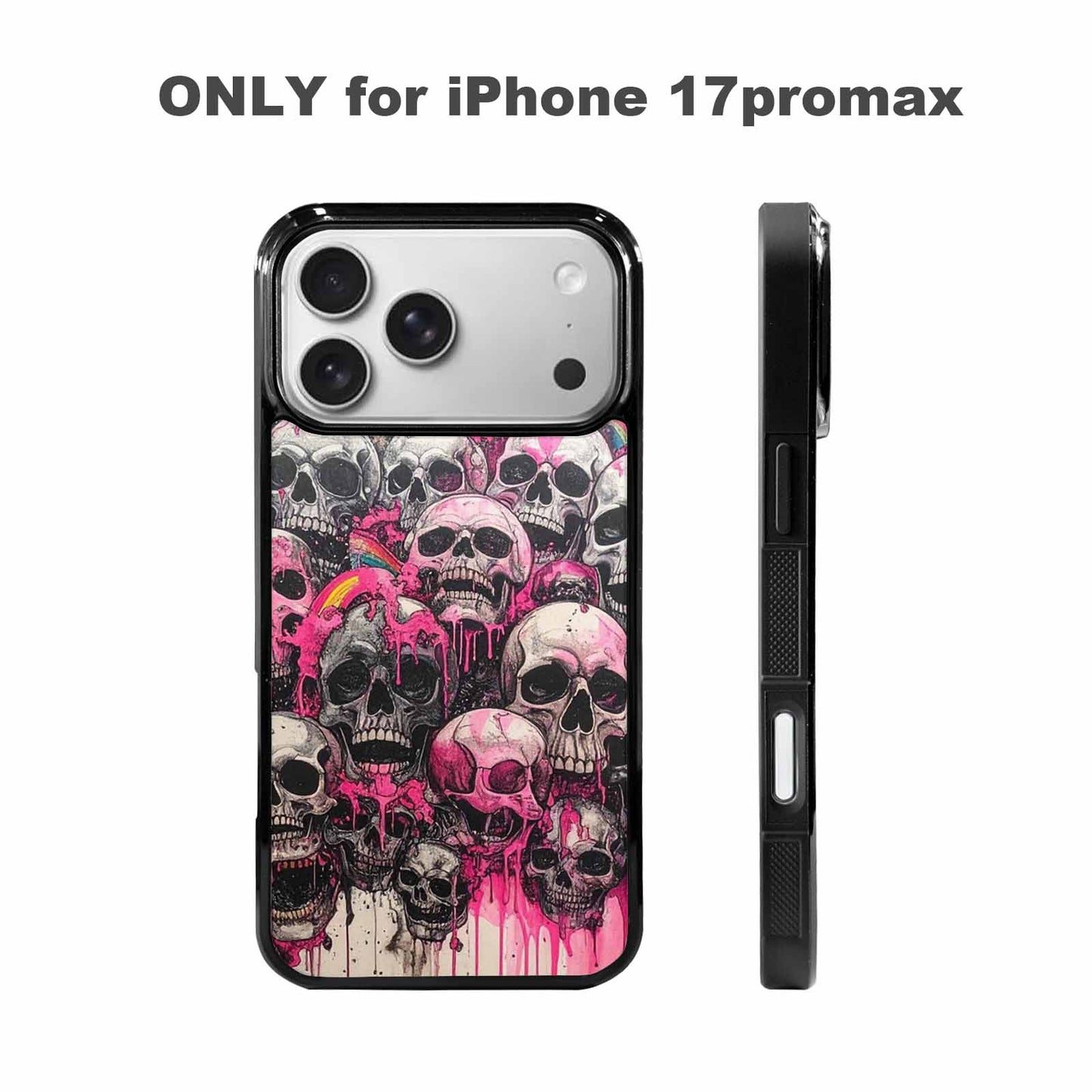 iPhone 17 Pro Max Case — Black &amp; Pink Ink Gothic Skulls, Custom Art Phone Cover
