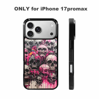 iPhone 17 Pro Max Case — Black &amp; Pink Ink Gothic Skulls, Custom Art Phone Cover