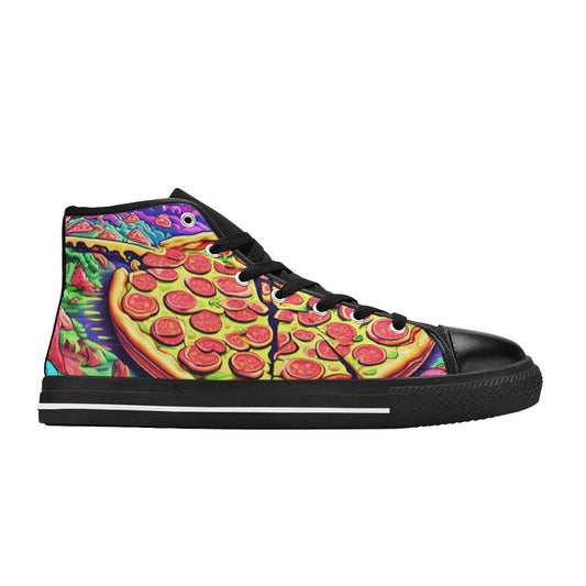 WOMEN'S Trippy Pizza Fantasy Art High Top Canvas Vibrant Chaos Sneakers