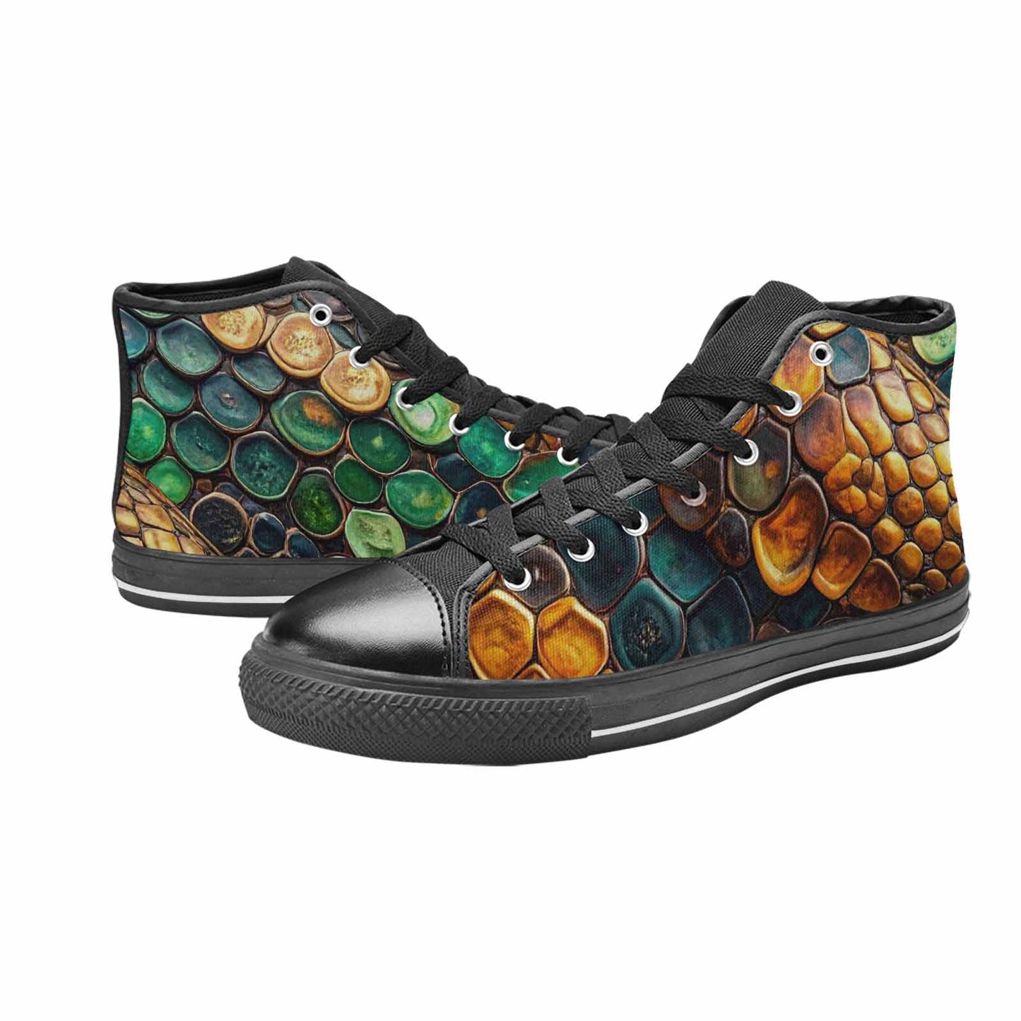 MEN'S Snake Skin Reptile High Top Canvas Wallpaper Art Custom Sneakers