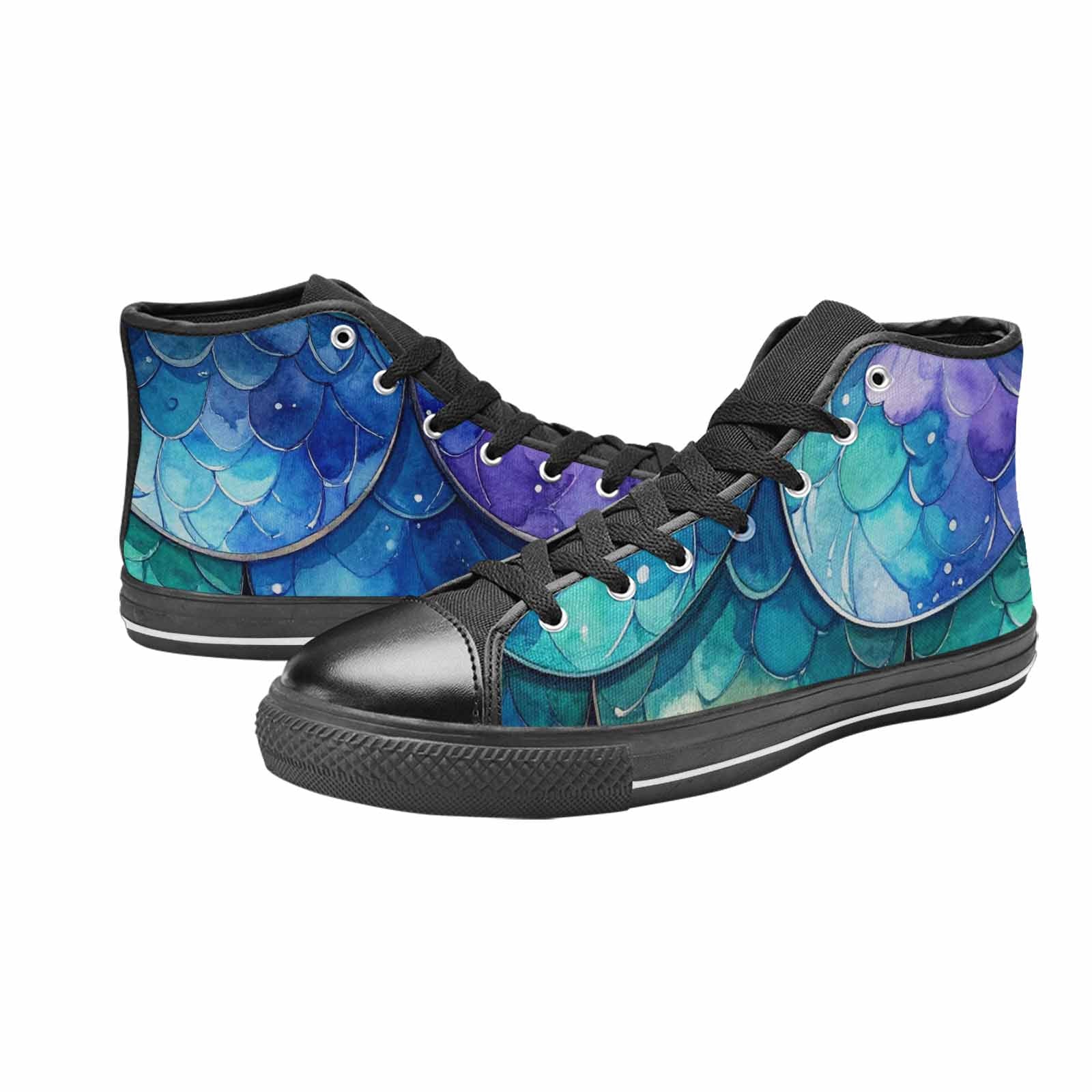 MEN'S Mermaid Scale High Top Canvas Cottagecore Custom Sneakers