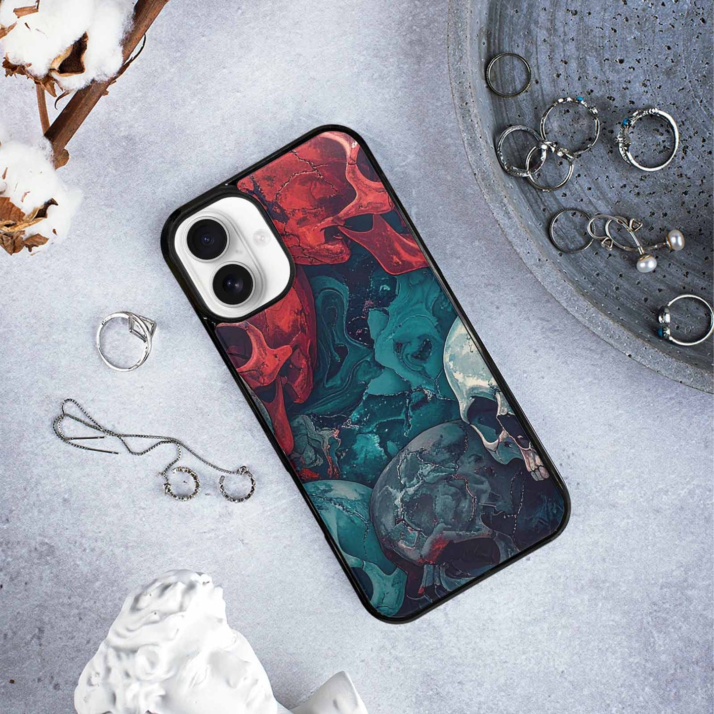 iPhone 16 Plus Case — Marble Skull Custom, Custom Printed Phone Case