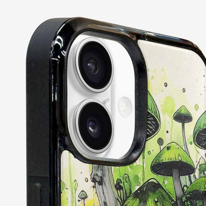 iPhone 16 Plus Case — Rainbow Drip Mushrooms Black Green Ink, Custom Phone Case
