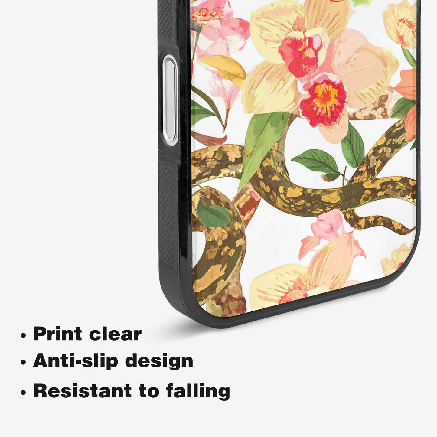 iPhone 16 Case — Floral Snake Print, Personalized Phone Case