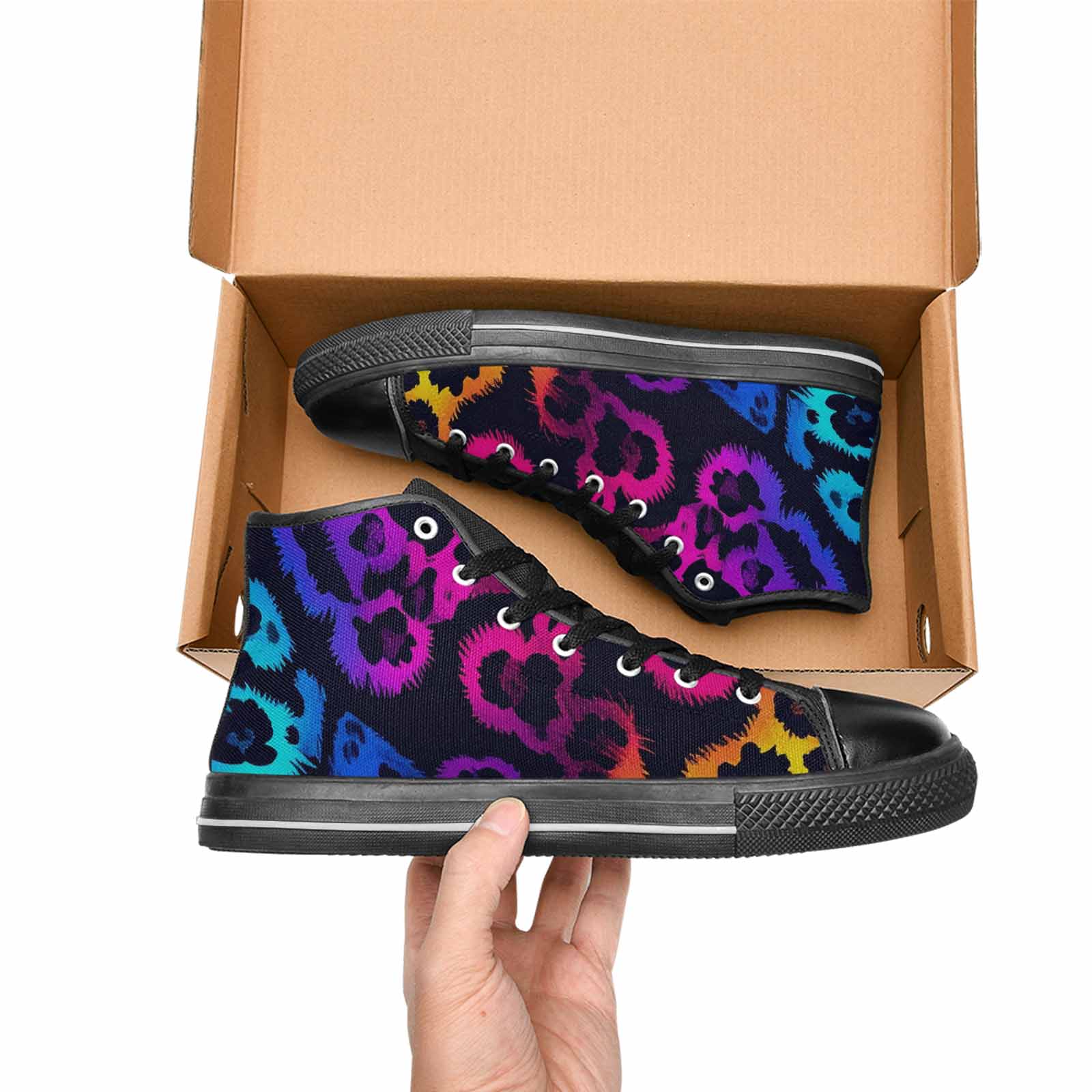 MEN'S Leopard Print Neon High Top Canvas Dark Academia Custom Sneakers