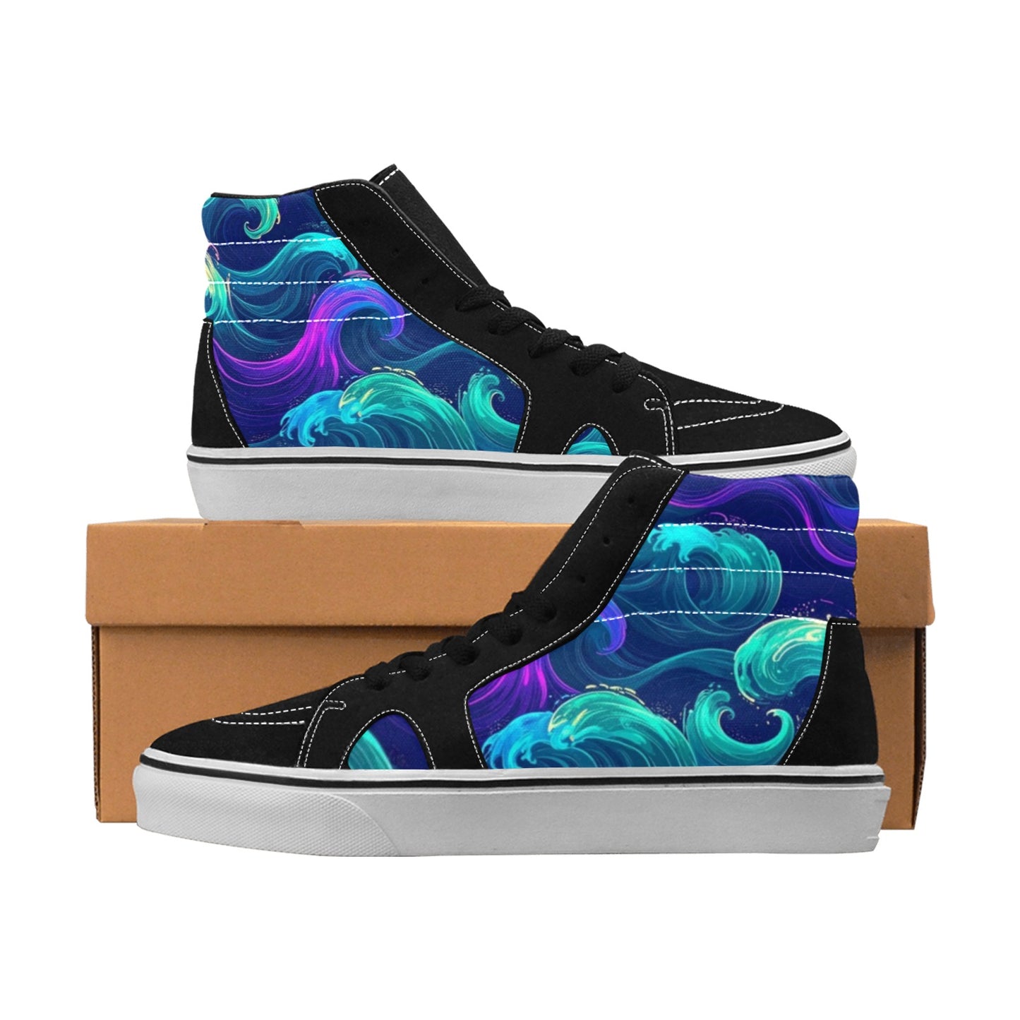 WOMEN'S Glowing Ocean Swirls High Top Skateboarding Vibrant Chaos Custom Sneakers