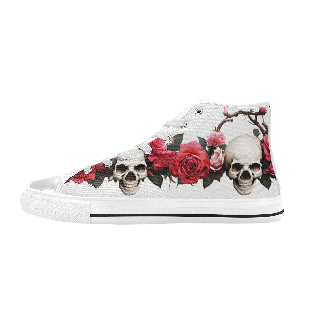 WOMEN'S Skulls Roses Deluxe 13 High Top Canvas Vibrant Chaos Sneakers