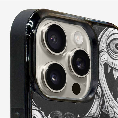 iPhone 16 Pro Max Case — Black And White Monster Face Collage, Custom Printed Phone Case