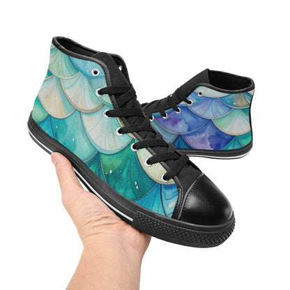 WOMEN'S Mermaid Scale High Top Canvas Grunge Custom Sneakers