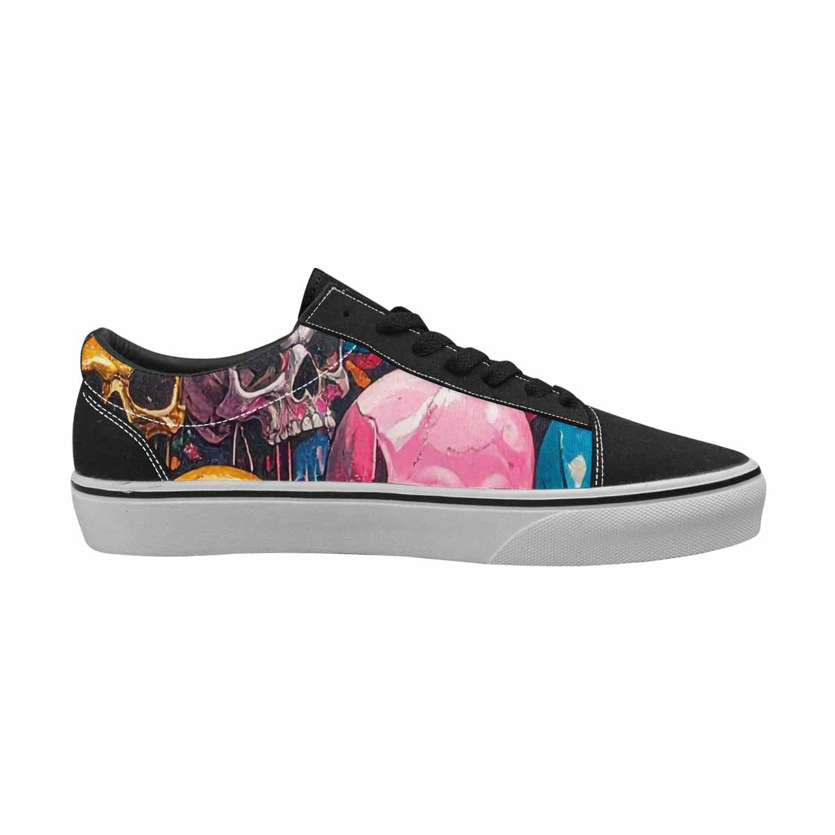 WOMEN'S Skulls  Marble Skulls Lace-Up Canvas Kaleidoscope Custom Sneakers