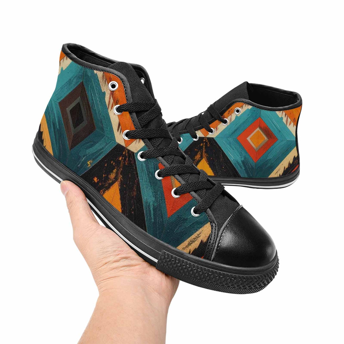 MEN'S Southwestern Geometric Diamond High Top Canvas Vivid Sneakers