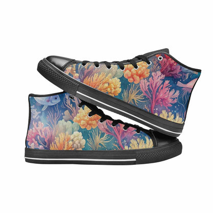 WOMEN'S Fish Scale Coral High Top Canvas Vibrant Chaos Shoes