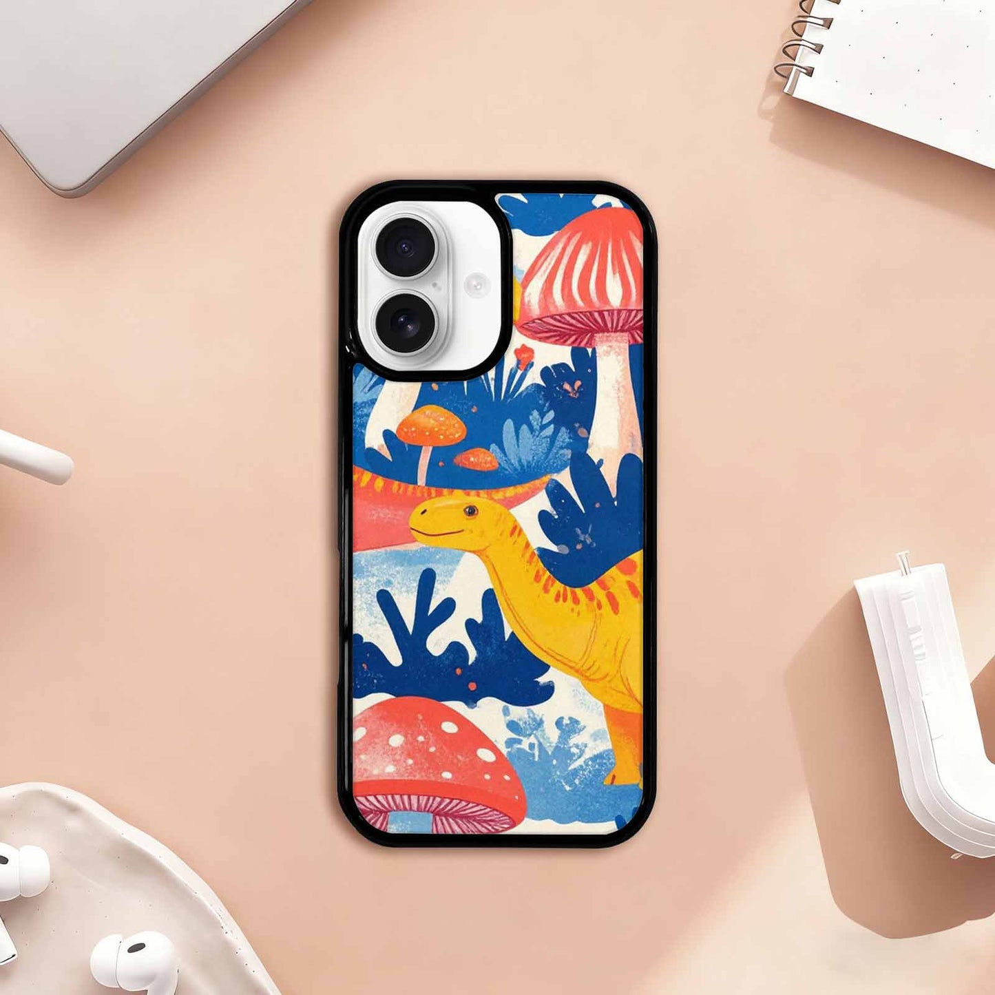 iPhone 17 Case — Vintage Dinosaurs Mushroom Retro Vintage, Personalized Phone Case