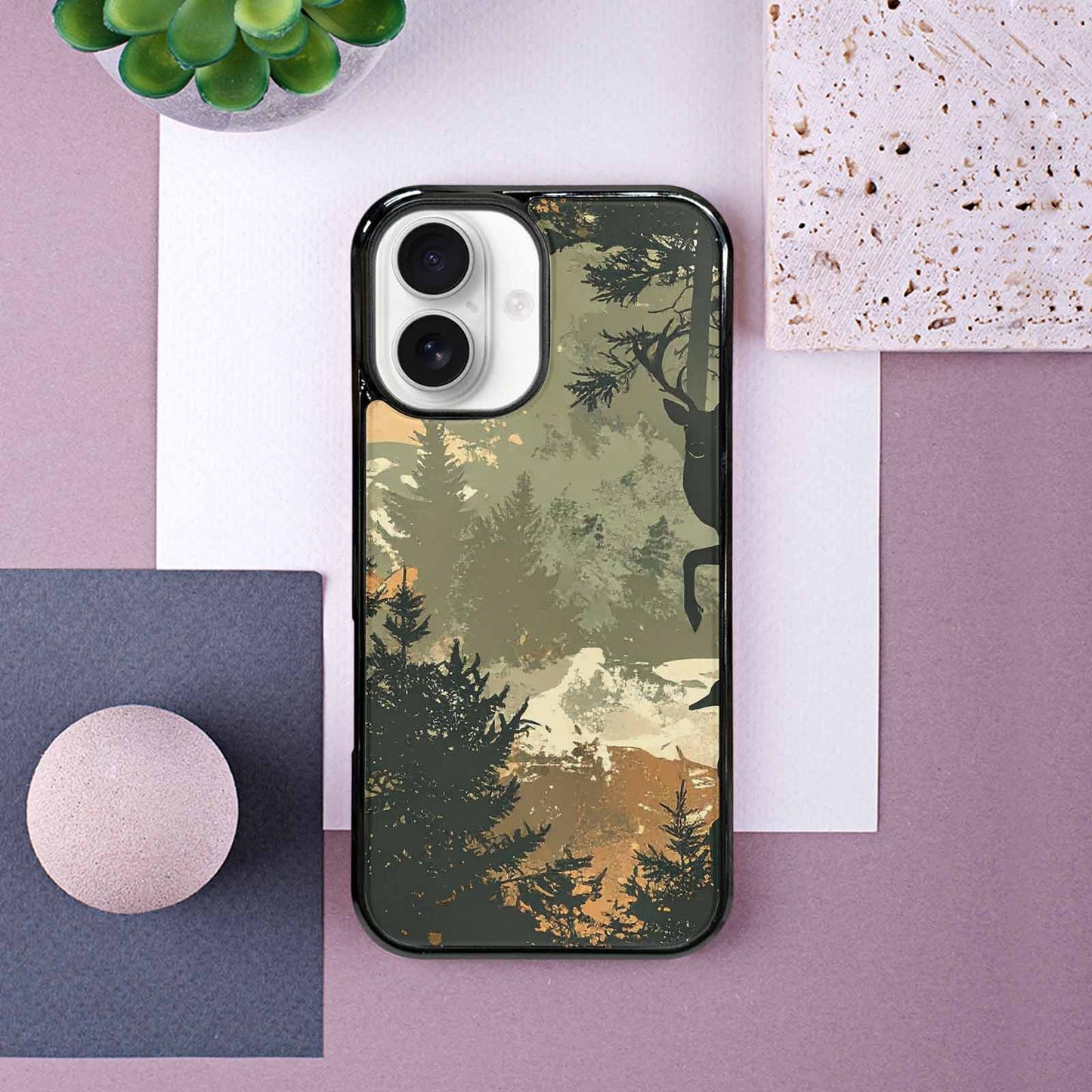 iPhone 16 Case — Hunting Camouflage Pattern With Deer And, Personalized Phone Case