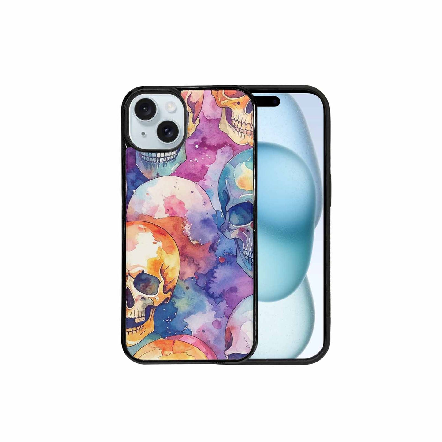 iPhone 15 Plus Case — Kulls Watercolor Skulls Small Skull Pattern, Custom Designed Case Cover