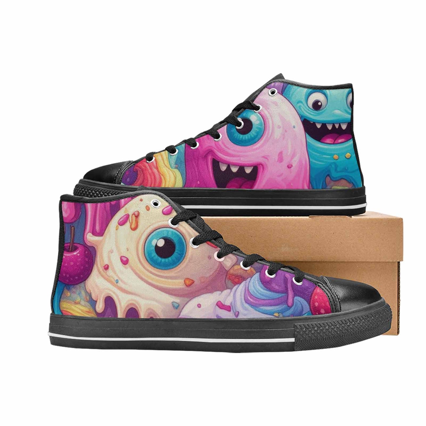 MEN'S Melting Icecream Monster Cherry High Top Canvas Dark Academia Custom Shoes