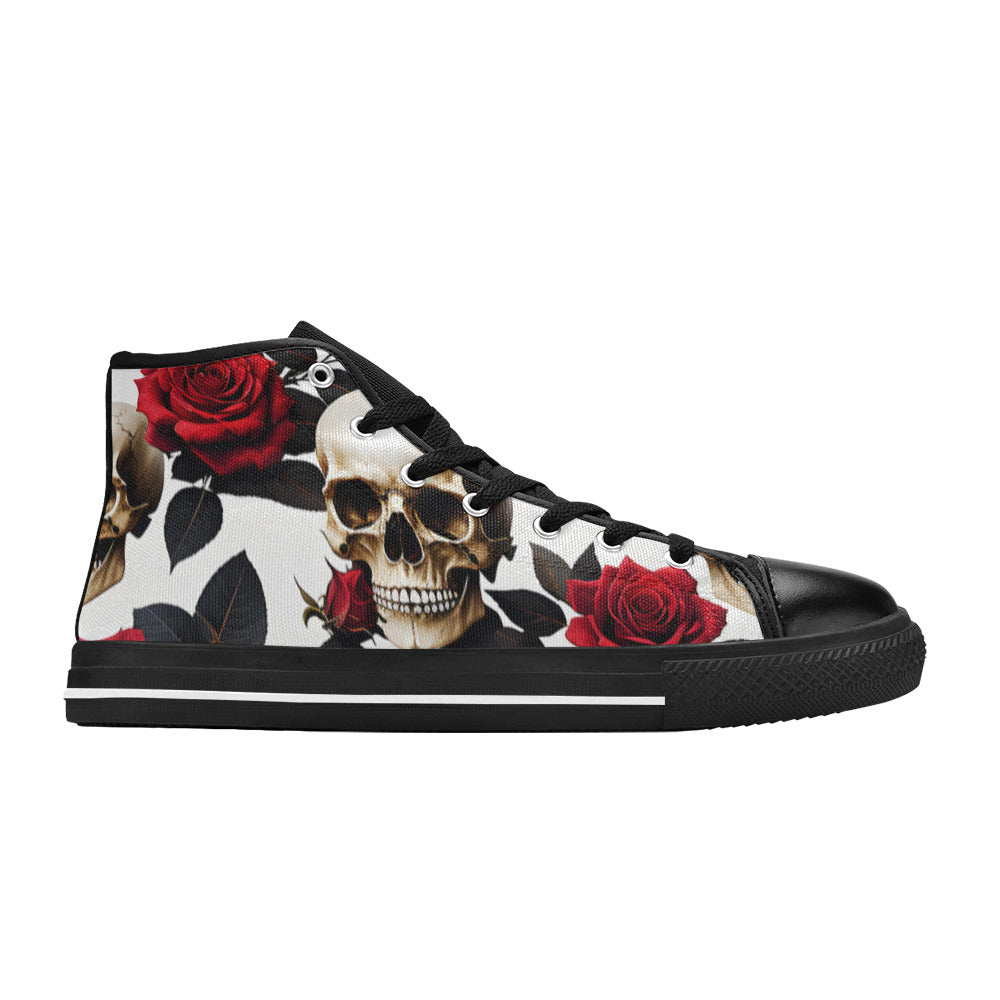WOMEN'S Skulls Roses Deluxe High Top Canvas Wallpaper Art Sneakers
