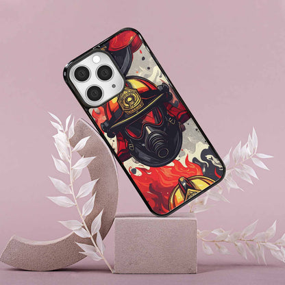 iPhone 15 Pro Max Case — Firefighter Pattern Flames Axes Helmets Seamless, Personalized Phone Case