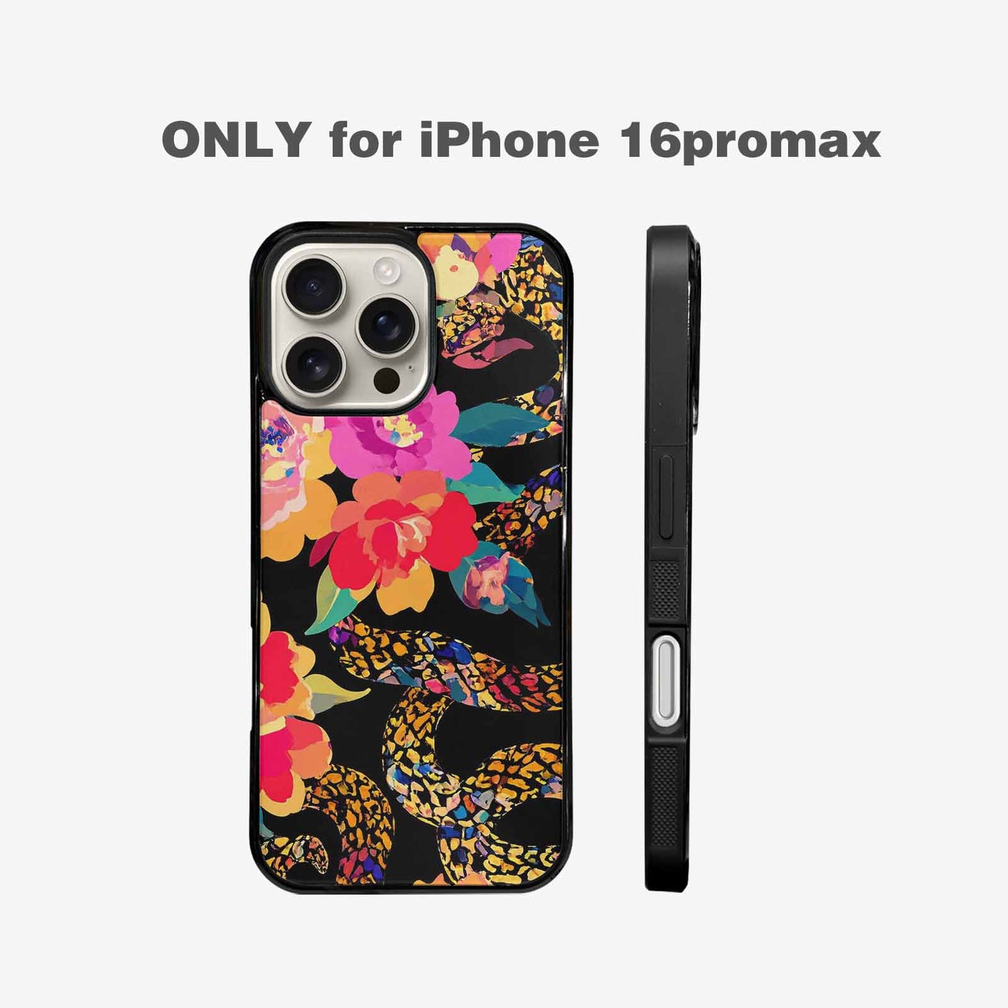 iPhone 16 Pro Max Case — Floral Snake Print, Custom Art Phone Cover