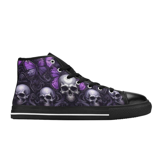MEN'S Skull Butterfly Purple Iridescent High Top Canvas Vibrant Chaos Shoes