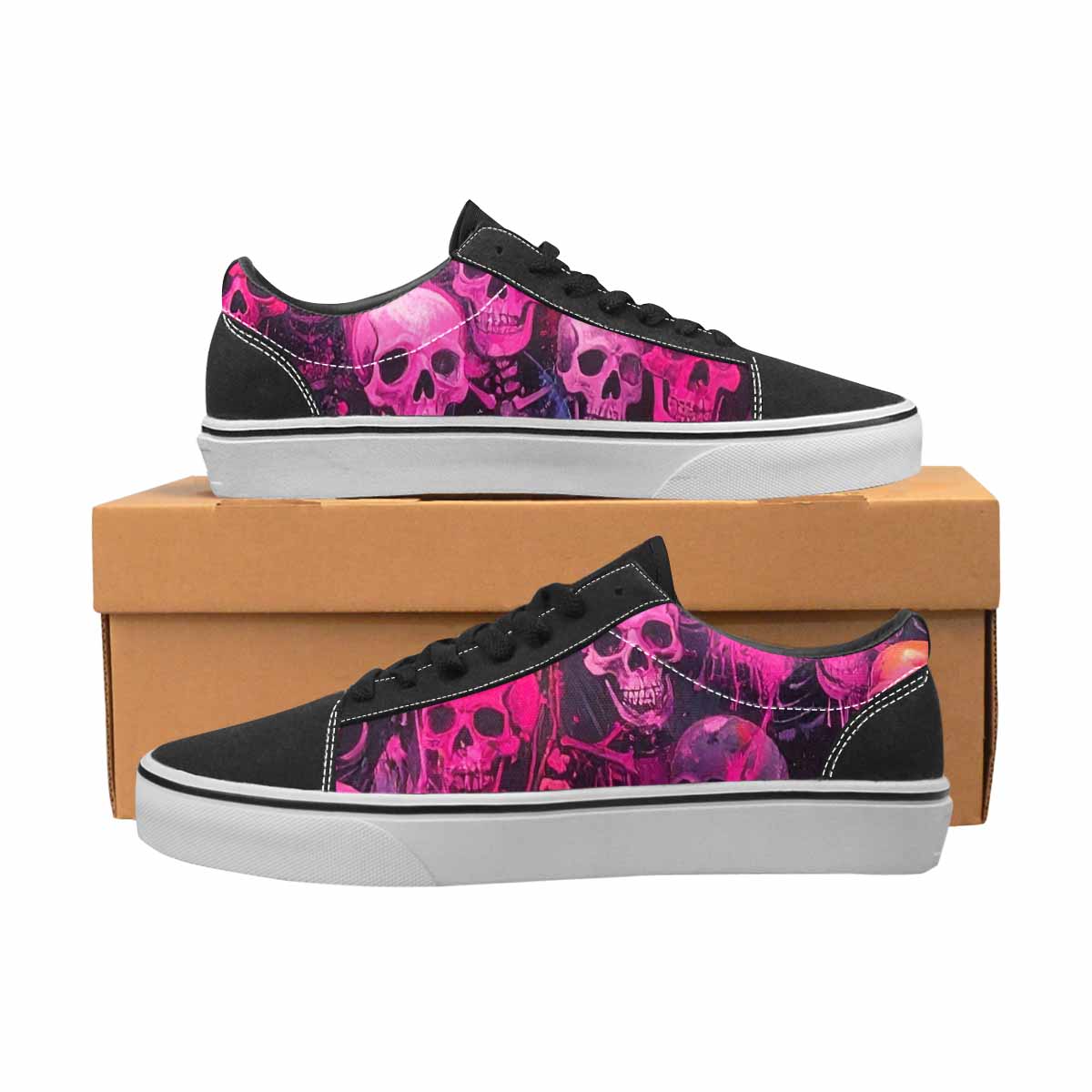 WOMEN'S Skeletons  Neon Pink Lace-Up Canvas Aesthetic Shoes
