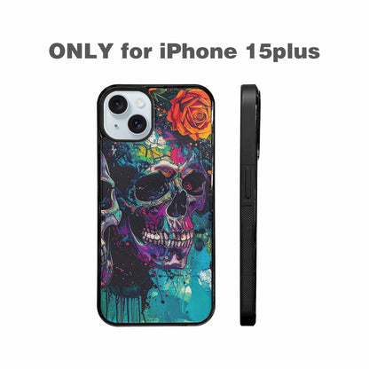 iPhone 15 Plus Case — Skulls Roses Acid Wash, Custom Phone Case