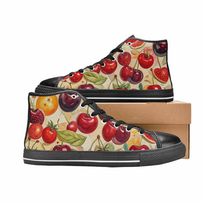 MEN'S Cherry Fruit Print High Top Canvas Grunge Custom Shoes