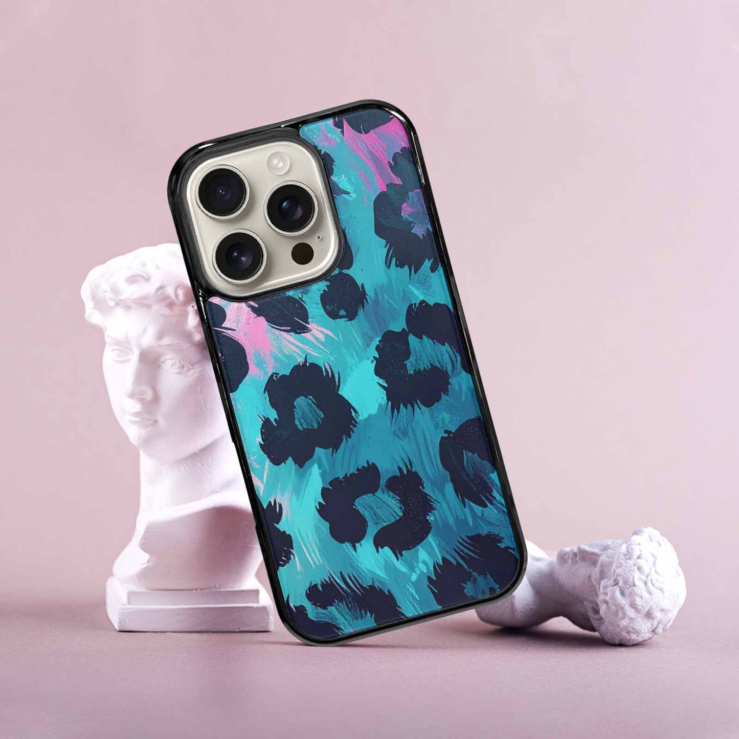 iPhone 16 Pro Case — Leopard Neon Pink Teal Airbrush, Unique Phone Case Design