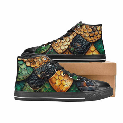MEN'S Snake Skin Reptile High Top Canvas Vivid Custom Sneakers