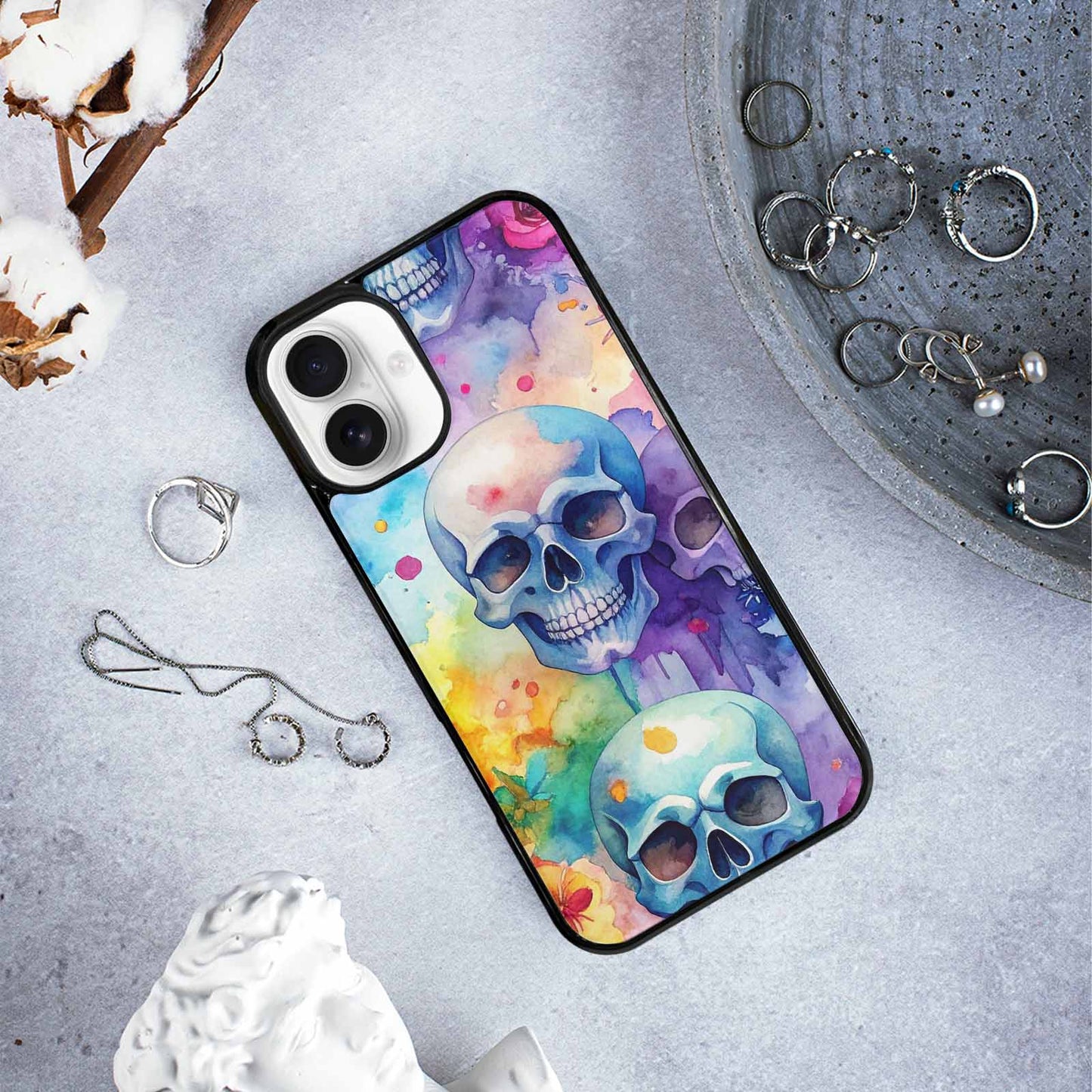 iPhone 16 Plus Case — Kulls Watercolor Skulls Small Skull Pattern, Custom Print Case Cover