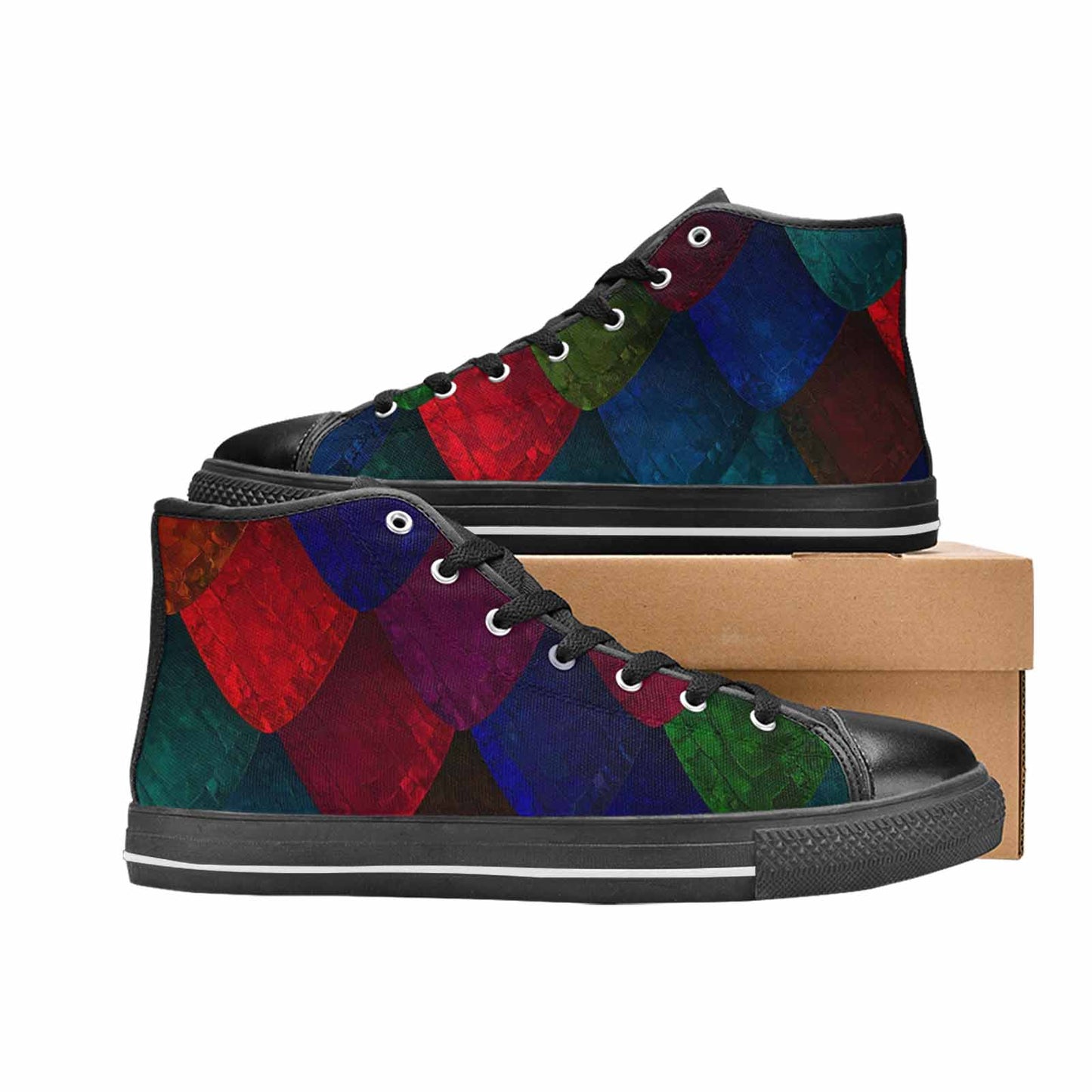 WOMEN'S Dark Snake Print High Top Canvas Vibrant Chaos Custom Shoes