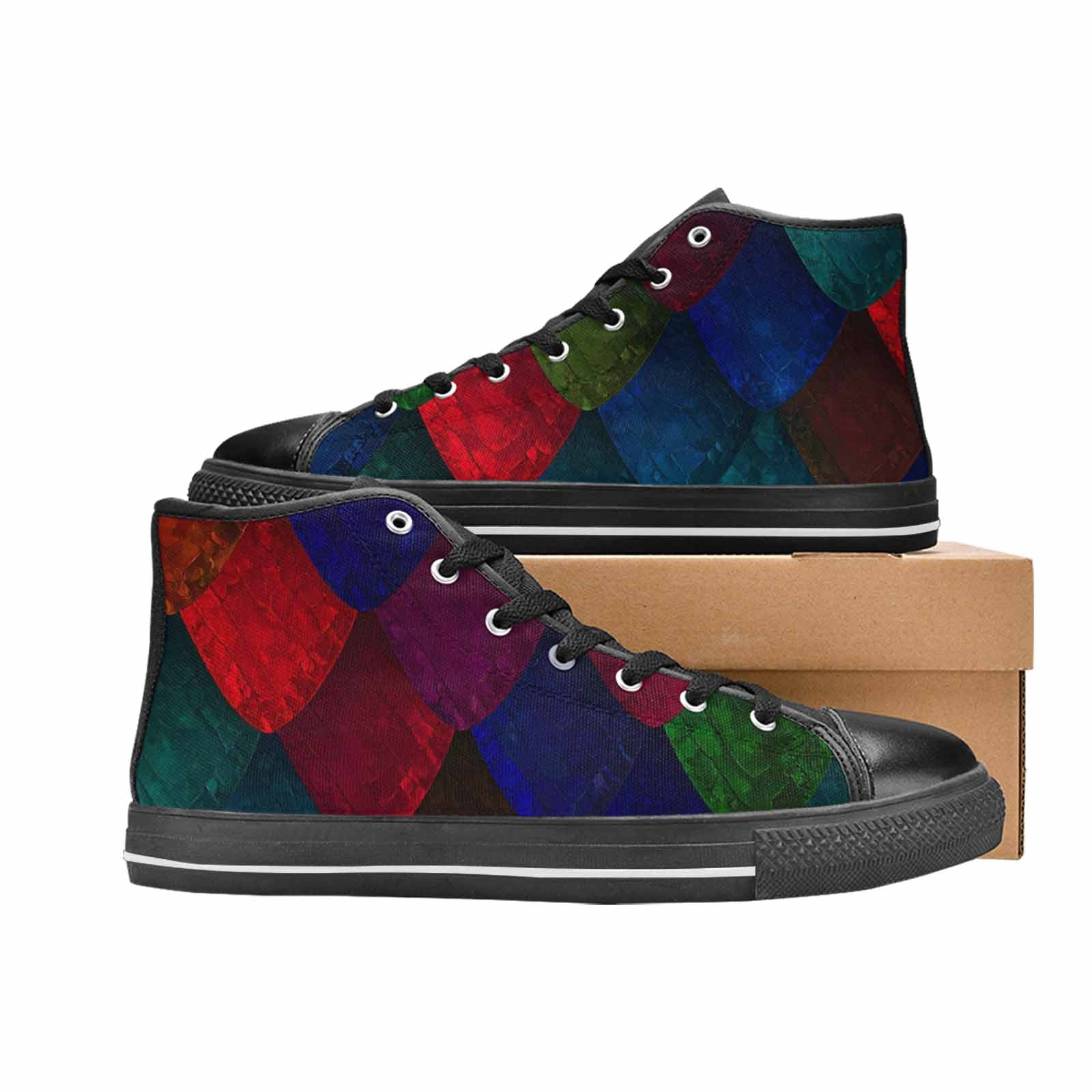 WOMEN'S Dark Snake Print High Top Canvas Vibrant Chaos Custom Shoes