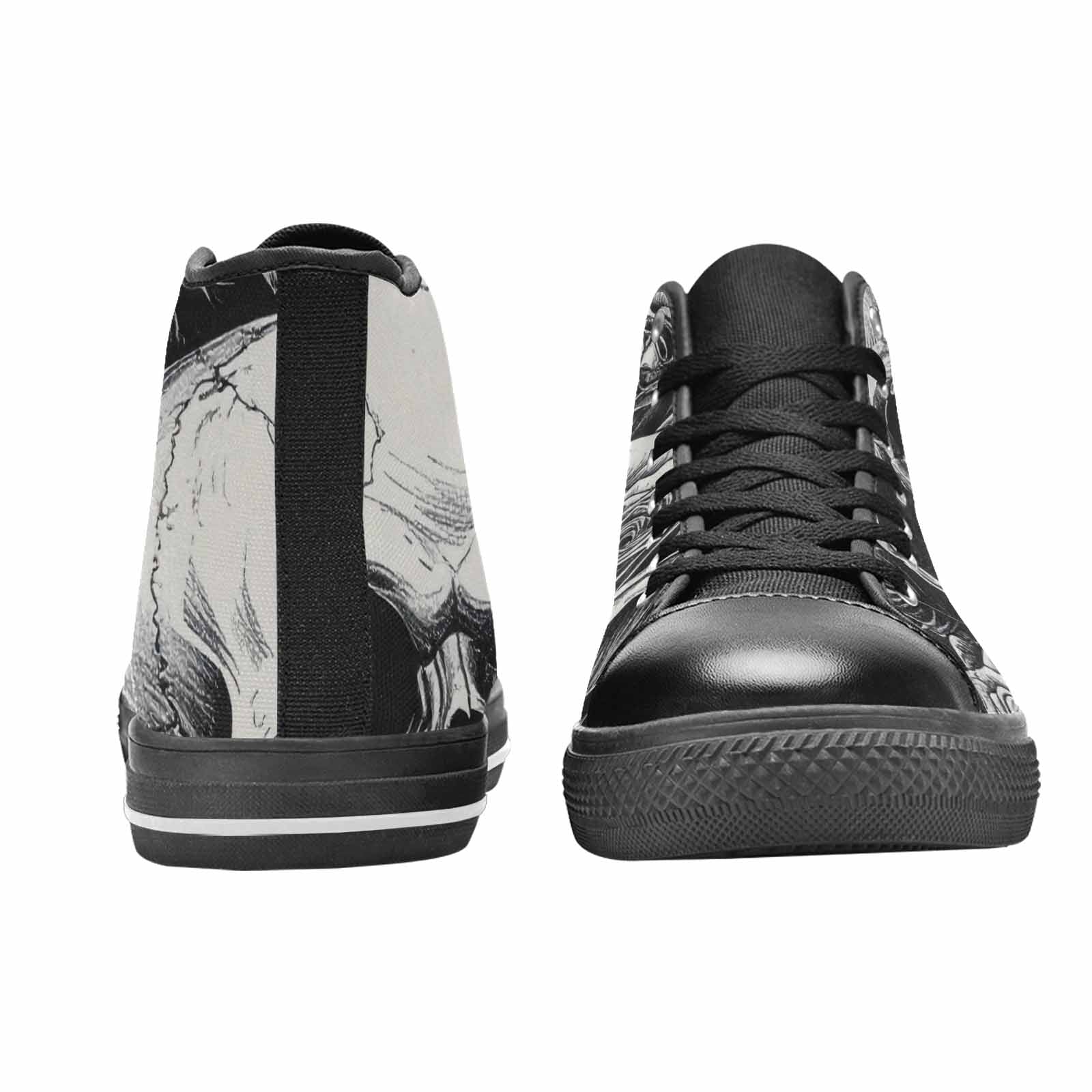 MEN'S Skulls Roses Black Ink High Top Canvas Neon Fantasy Custom Sneakers