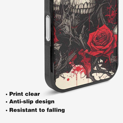 iPhone 16 Case — Skull And Roses Black Red Ink, Custom Printed Phone Case