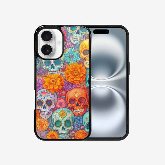 iPhone 16 Case — Ornate Candy Color Skull Pattern Hundreds, Original Design Phone Case