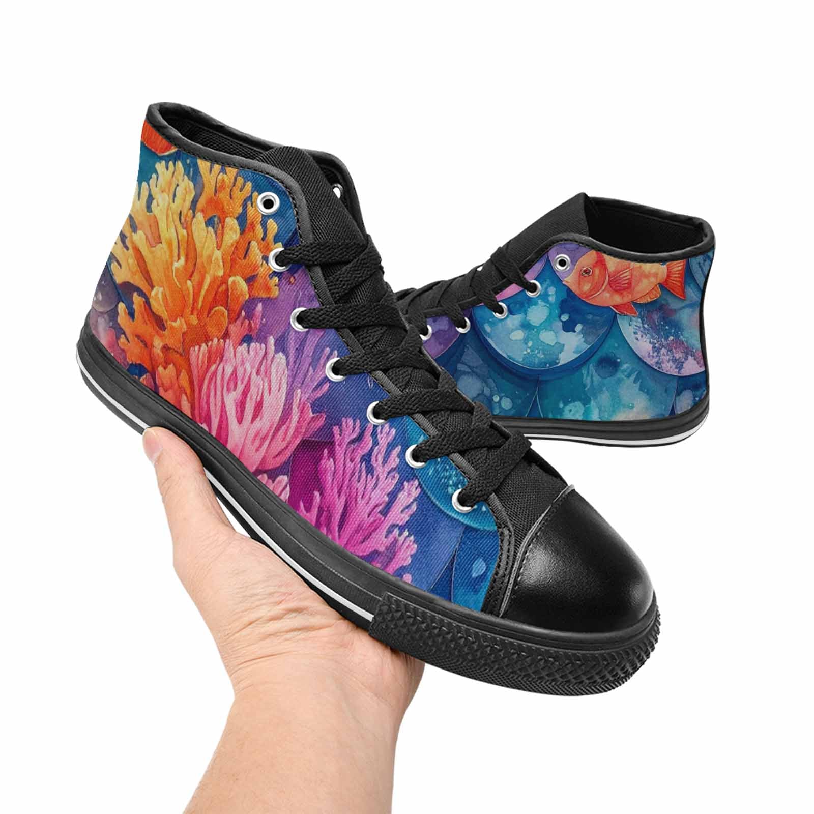 WOMEN'S Fish Scale Coral High Top Canvas Neon Fantasy Custom Sneakers