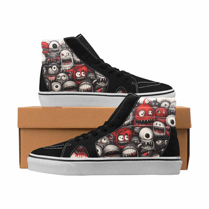 MEN'S Monsters Black & Red Ink High Top Canvas One Of A Kind Melting Art Handmade Custom Shoes