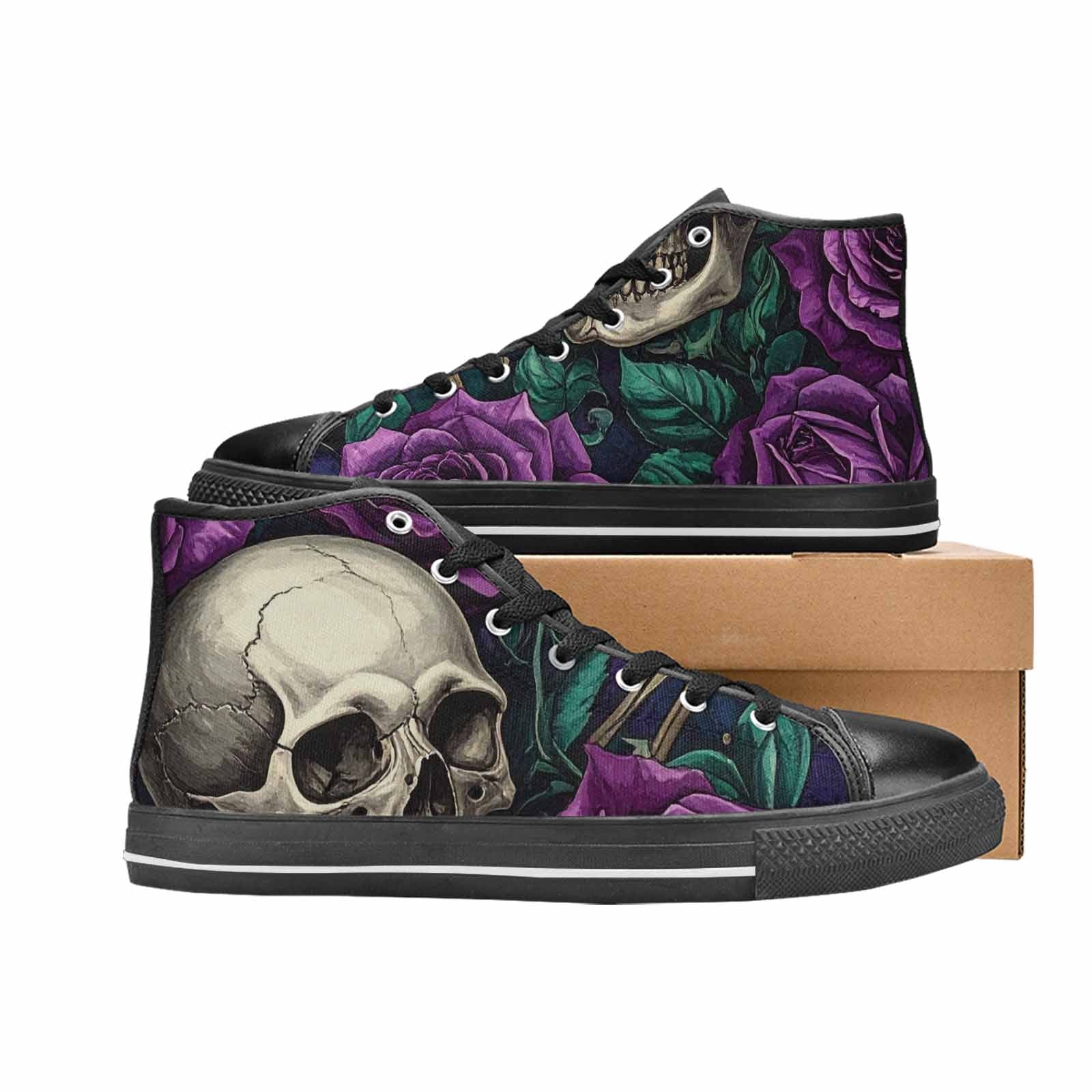 MEN'S Skulls Roses Gothic Filigree High Top Canvas Neon Fantasy Custom Shoes
