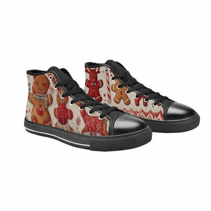 WOMEN'S Christmas Holly Snowflake High Top Canvas Vibrant Chaos Custom Shoes